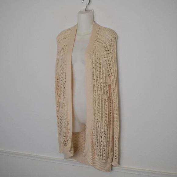 Urban Outfitters Crochet Cardigan Sz S Longline Neutral Boho Fairy Minimalist - Picture 2 of 13